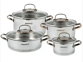 Korkmaz Rosana 8-Piece Stainless Steel Cookware Set.