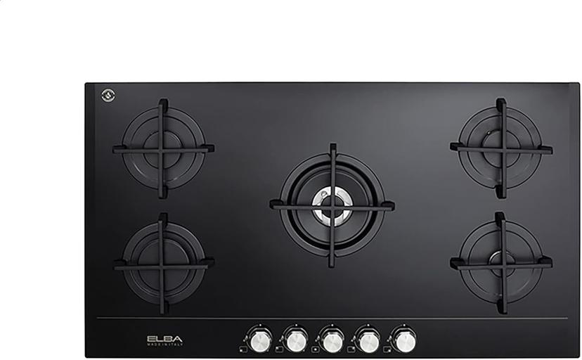 ELBA Ceramic Built-in 5 Gas Burners Hob, 90 cm, Black - ELIO 95-545 CG