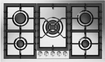 Ilve Roma 5 Burner Gas Hob, 90cm – Stainless Steel With Black Cast Iron Frame